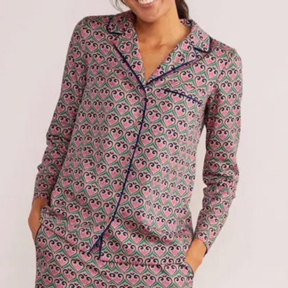 Boden Janie Pajama Shirt Long Sleeves Top In Fanciful Geo Print Size US 6